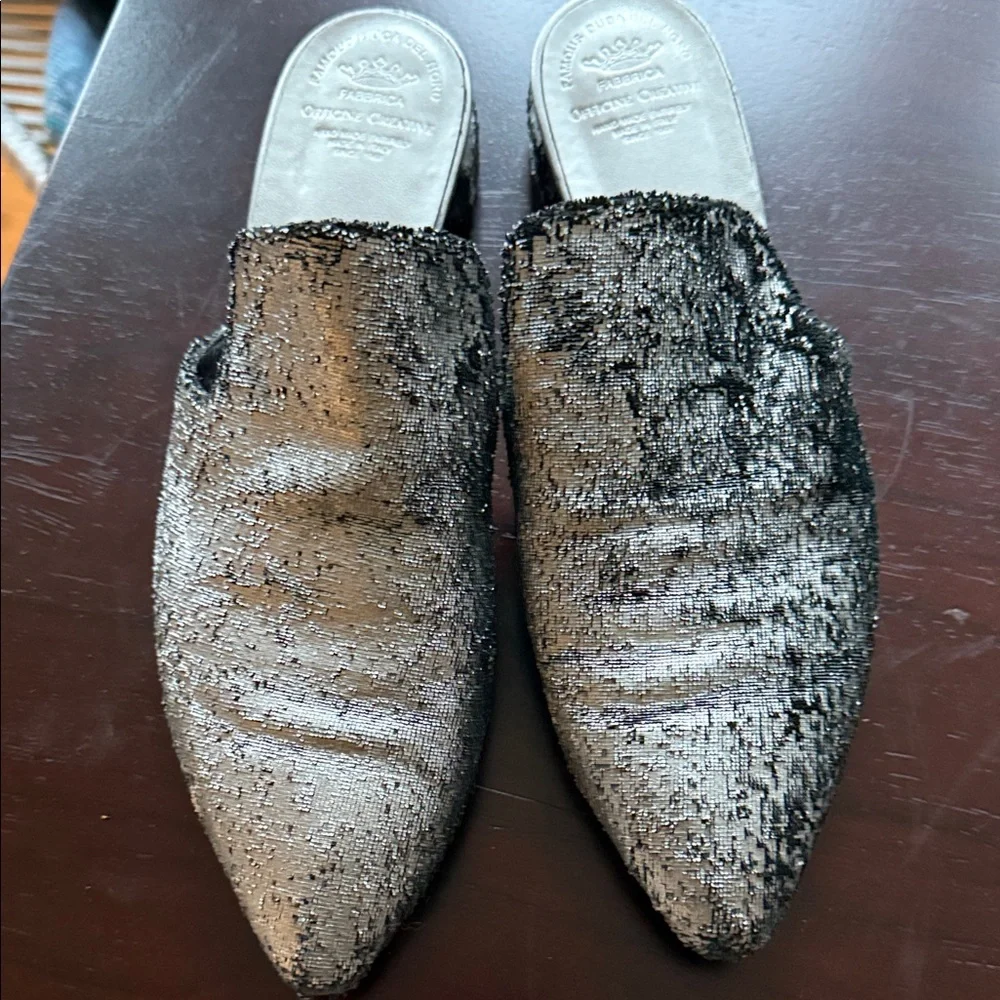 Officine Creative Metallic Silver Mules - Picture 1 of 10